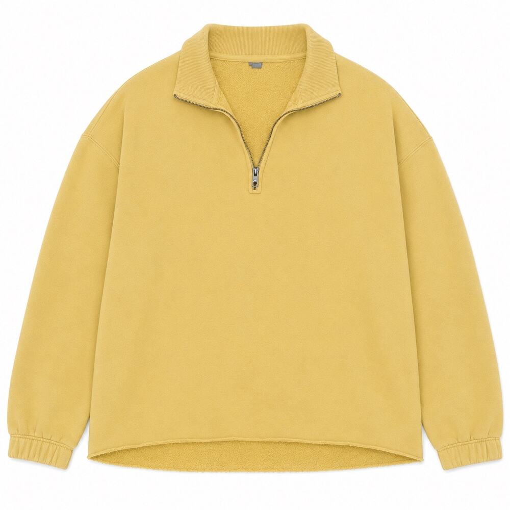 Aerie 1/4 Zip oversized sweatshirt with distressed hem. Mustard color women M